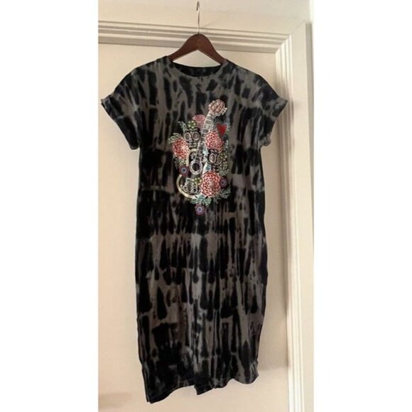 M Disney Pixar Coco Guitar Skull Maxi Tie Dye Dress w Pockets Day‎ of the Dead - Picture 1 of 6
